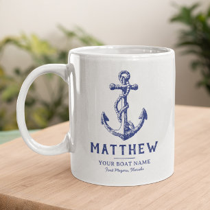 Café Taza personalizada con nombre de barco y ancla náu