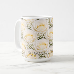 Café Taza Personalizada con Nombre de Rosa Blanca Elega