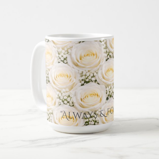 Café Taza Personalizada con Nombre de Rosa Blanca Elega (Anverso izquierdo)
