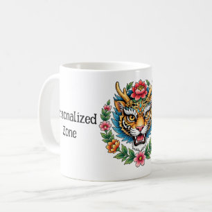 Café Taza personalizada con tatuaje floral de tigre