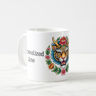 Café Taza personalizada con tatuaje floral de tigre
