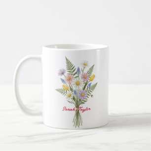 Café Taza Personalizada de Acuarela con Flor de Nacimie