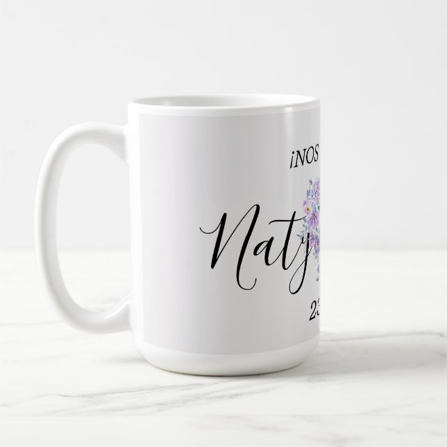 Café Taza Personalizada de Boda en Tonos Lilas (Izquierda)