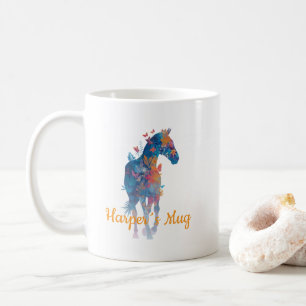 Café Taza personalizada de caballo floral mariposa