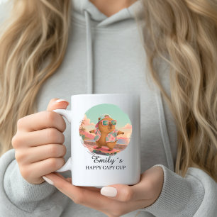 Café Taza personalizada de capibara feliz con monopatín