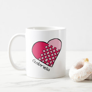 Café Taza Personalizada de Corazón Entrelazado Rojo y R