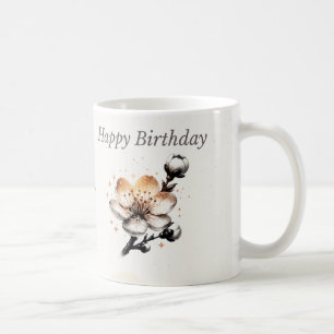 Café Taza personalizada de cumpleaños con flor de cerez
