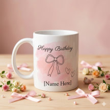 Taza personalizada de cumpleaños con lazo coquette