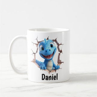 Café Taza personalizada de dinosaurio azul | Regalo par