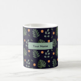Café Taza personalizada de flores botánicas azul marino