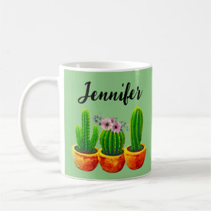 Café Taza personalizada de flores de cactus verde