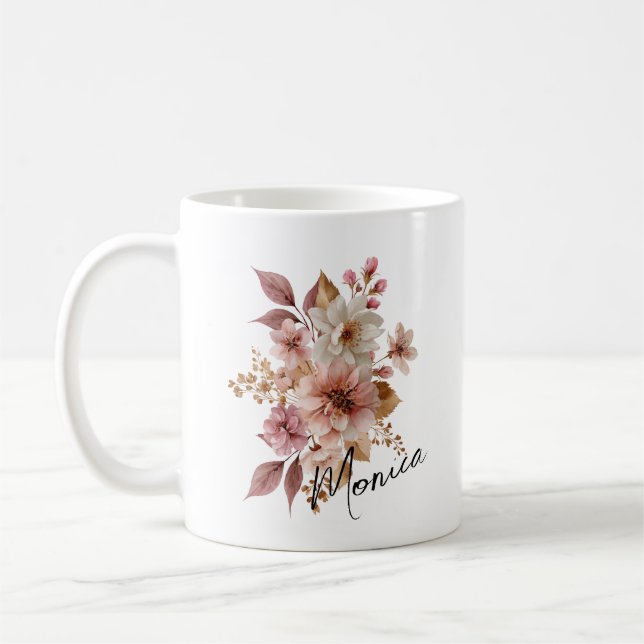 Café Taza personalizada de flores en acuarela (Izquierda)