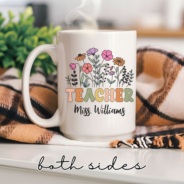 Café Taza personalizada de flores silvestres para maest (personalized teacher mug, wildflower teacher gift, retro floral mug, teacher appreciation gift,)