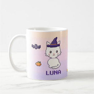Café Taza personalizada de Halloween de gato blanco