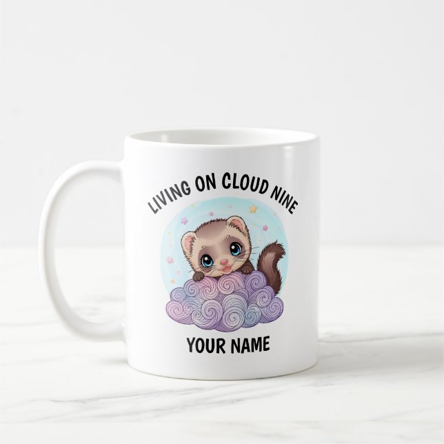 Café Taza Personalizada de Hurón Adorable con Texto Per (Izquierda)