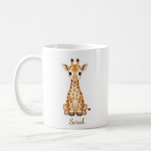Café Taza personalizada de jirafa bebé con acuarela
