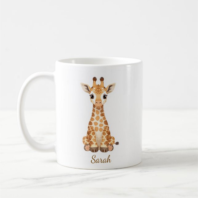 Café Taza personalizada de jirafa bebé con acuarela (Izquierda)