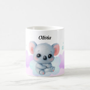 Café Taza personalizada de koala rosa y morado – Nombre