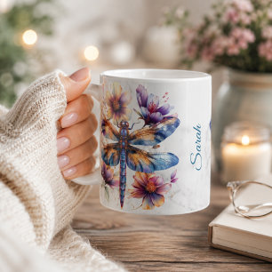 Café Taza personalizada de libélula con acuarela