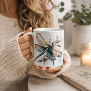 Café Taza personalizada de libélula con acuarela