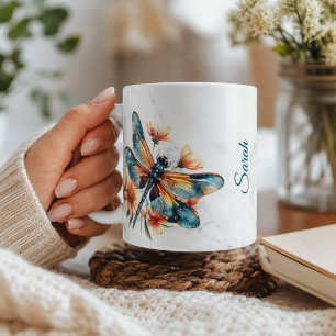 Café Taza personalizada de libélula con acuarela