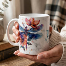 Taza personalizada de libélula con acuarela