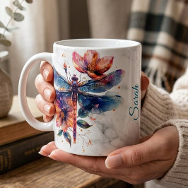 Café Taza personalizada de libélula con acuarela