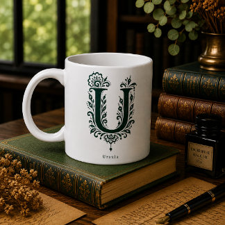Café Taza personalizada de linóleo botánico con la letr