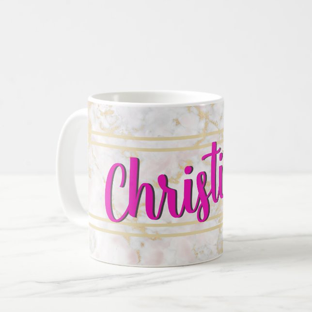 Café Taza personalizada de mármol oro blanco rosa (Anverso izquierdo)