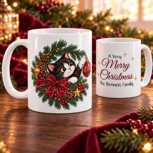 Café Taza personalizada de Navidad con gato esmoquin vi