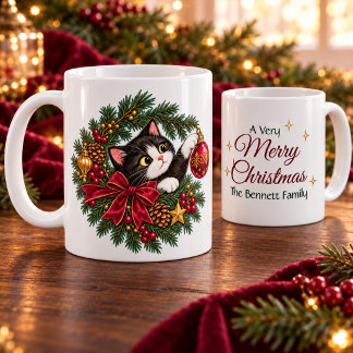 Café Taza personalizada de Navidad con gato esmoquin vi