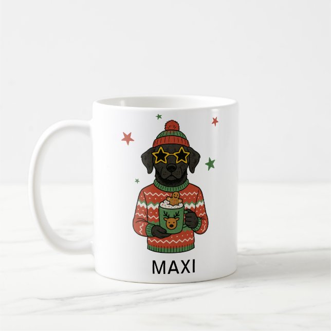 Café Taza personalizada de Navidad con nombre de perro  (Izquierda)