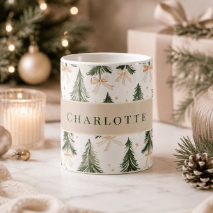 Café Taza Personalizada de Navidad con Nombre y Árbol d