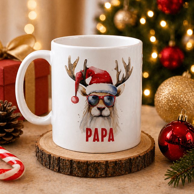 Café Taza Personalizada de Navidad con Reno Genial (Personalized Christmas Mug)