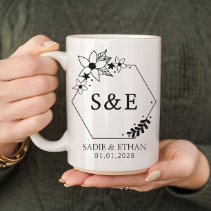 Café Taza Personalizada de Novia y Novio Monograma Recu