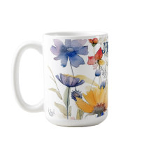 Taza Personalizada de Oro Azul Boho Flores Silvest