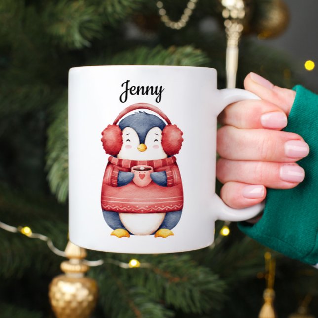Café Taza personalizada de pingüino de Navidad (Subido por el creador)