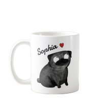 Taza personalizada de Pug, taza con nombre persona