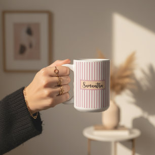 Café Taza Personalizada de Rayas Rosadas como Regalo pa