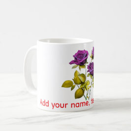 Café Taza personalizada de rosa púrpura | Agrega tu nom