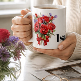 Café Taza personalizada de rosas rojas y lavanda