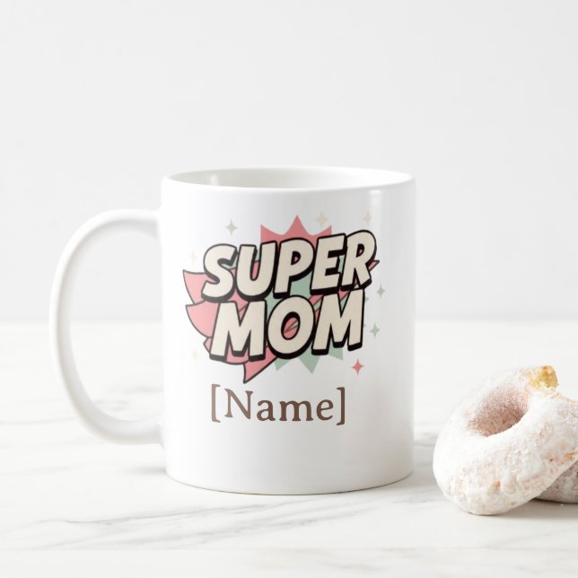 Café Taza personalizada de Super Mamá estilo cómic (Con donut)