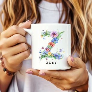 Café Taza Personalizada del Alfabeto Floral Regalo de A