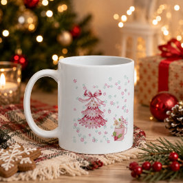 Café Taza personalizada del árbol de Navidad rosa