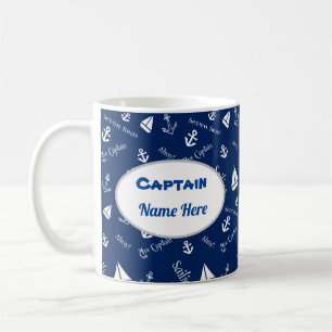 Café Taza personalizada del capitán con iconos de vela