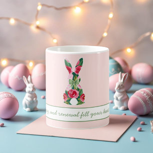 Café Taza personalizada del conejo de Pascua con rosa p