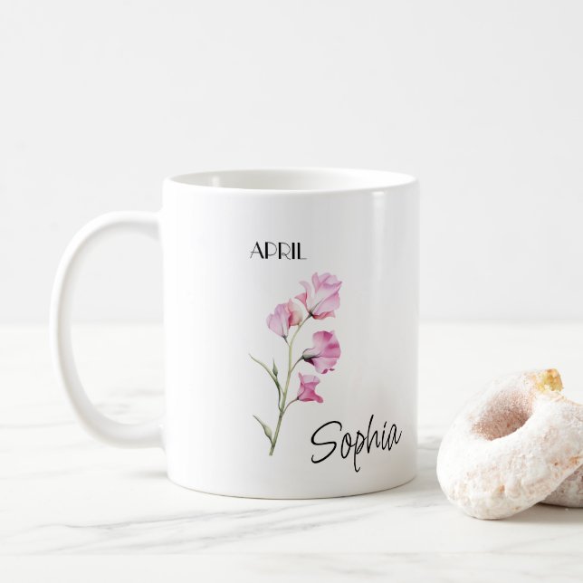 Café Taza Personalizada Flor de Abril (Con donut)