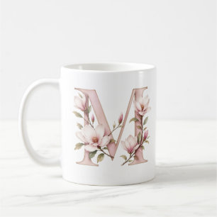 Café Taza Personalizada Floral Letra M Flor de Magnolia
