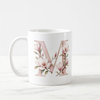 Café Taza Personalizada Floral Letra M Flor de Magnolia