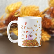 Taza Personalizada Hojas de Otoño y Gato Elegante